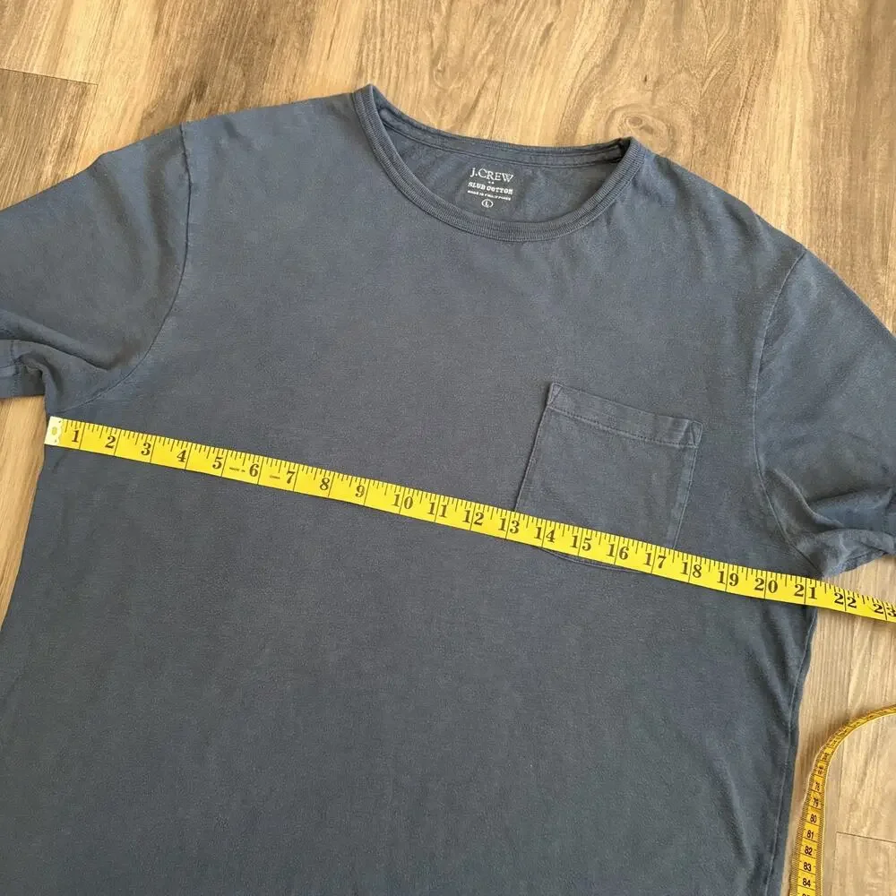 J.Crew Garment Dyed T-Shirt Men's Size L Blue Short Sleeve Pocket Slub Cotton
